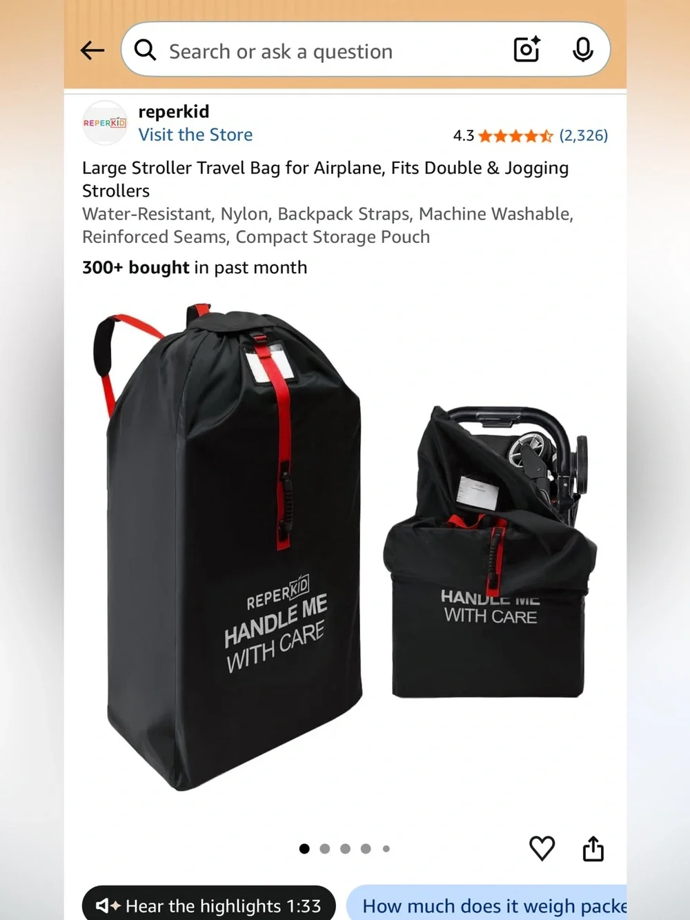 Black Stroller Travel Bag-